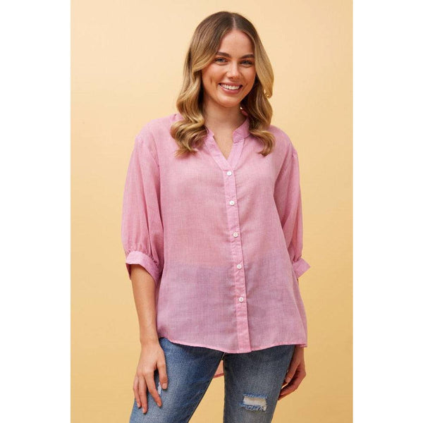 3/4 Sleeve Shirt With Back Button Detail - Pink - Willow and Vine
