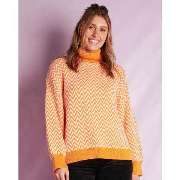 Batwing Roll neck Knit - Orange Chevron - Willow and Vine