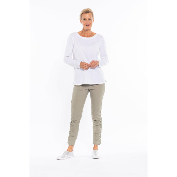 Boat Neck Long Sleeve Top - White - Willow and Vine