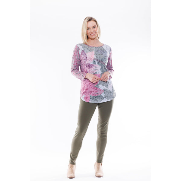 Burn-Out Printed Long Sleeve Top - Winter Khaki - Willow and Vine