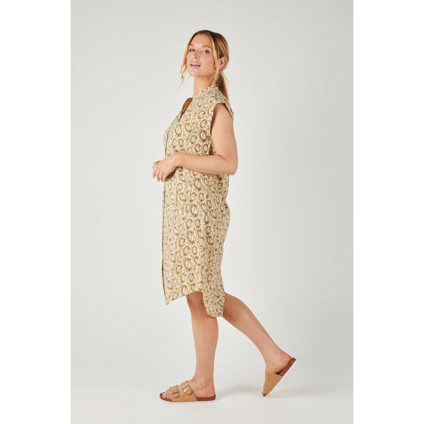 Button Through Pocket Dress - Olive Tulips - Willow and Vine