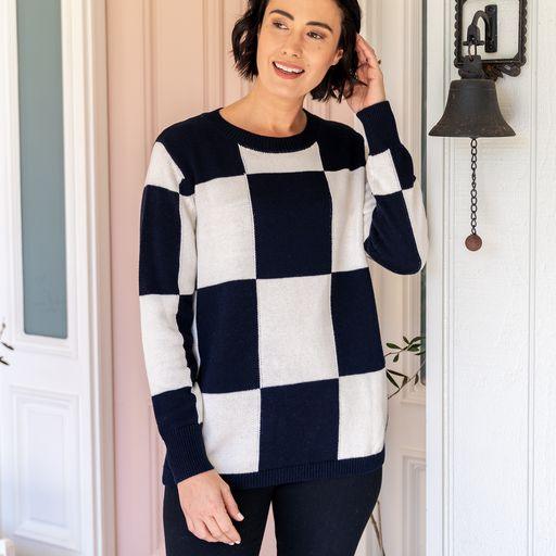 Checker Board Sweater - Navy/White - Willow and Vine