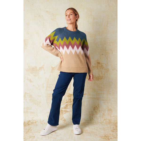 Chevron Jumper - Navy & Camel - Willow and Vine