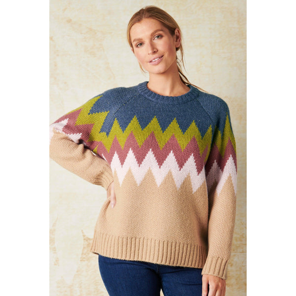 Chevron Jumper - Navy & Camel - Willow and Vine