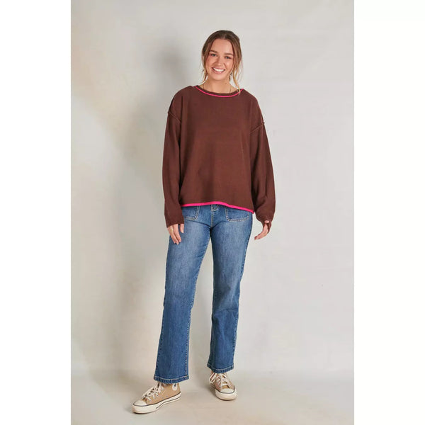 Contrast Trim Knit - Brown & Pink - Willow and Vine