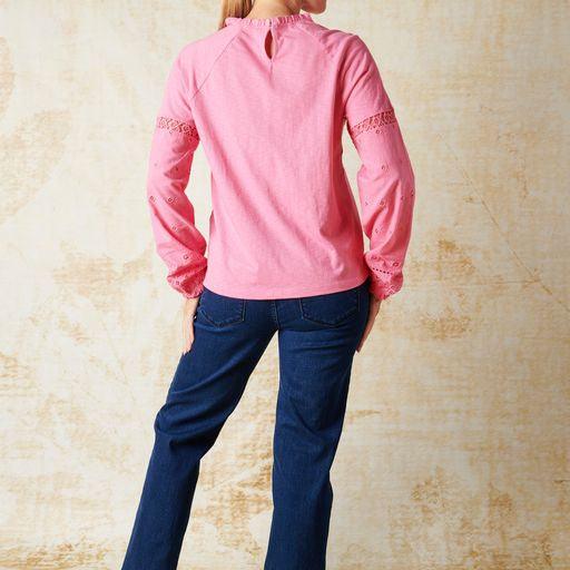 Embroidered Long Sleeve Top - Carnation Pink - Willow and Vine