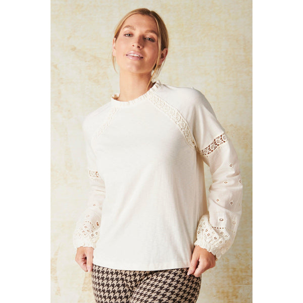 Embroidered Long Sleeve Top - Off White - Willow and Vine