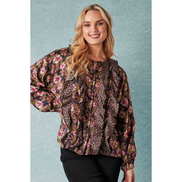 Frill Detail Blouse - Mixed Print - Willow and Vine