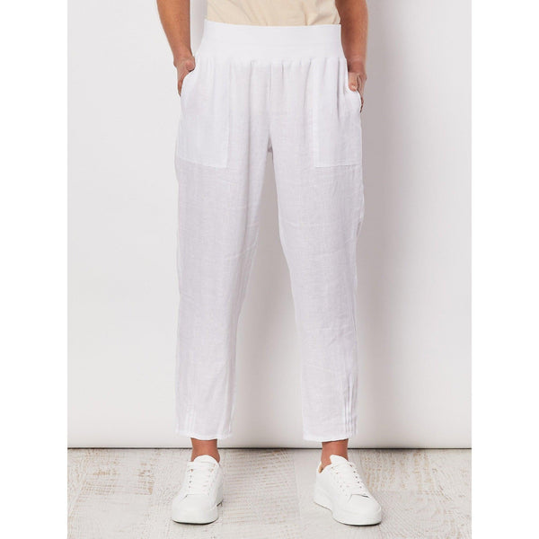 Jersey Ribbed Waist Linen Pant - White - Willow and Vine