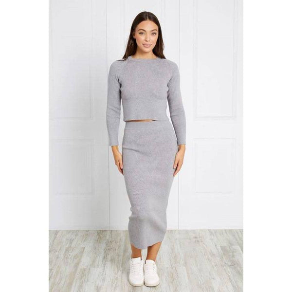 Knit Skirt With Top Set- Grey - Willow and Vine