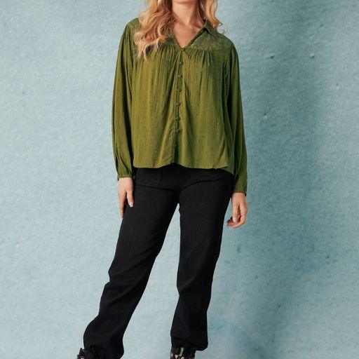 Lace Bodice Blouse - Olive - Willow and Vine