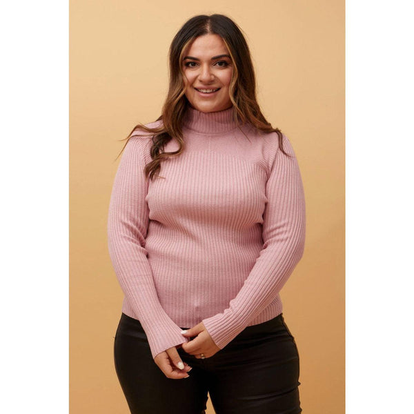 Long Sleeve Round Neck Knit Detail - Pink - Willow and Vine