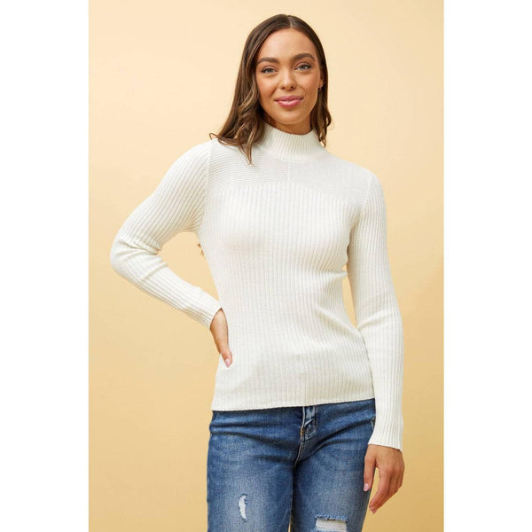 Long Sleeve Round Neck Knit Detail - White - Willow and Vine