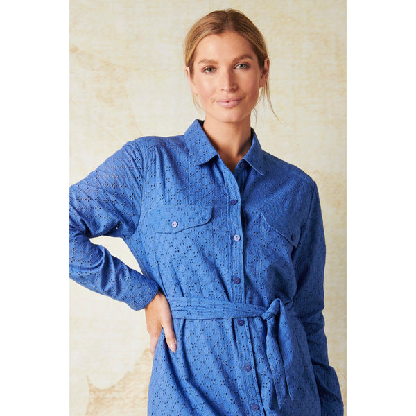 Long Sleeve Shirt Dress - Cobalt Blue - Willow and Vine
