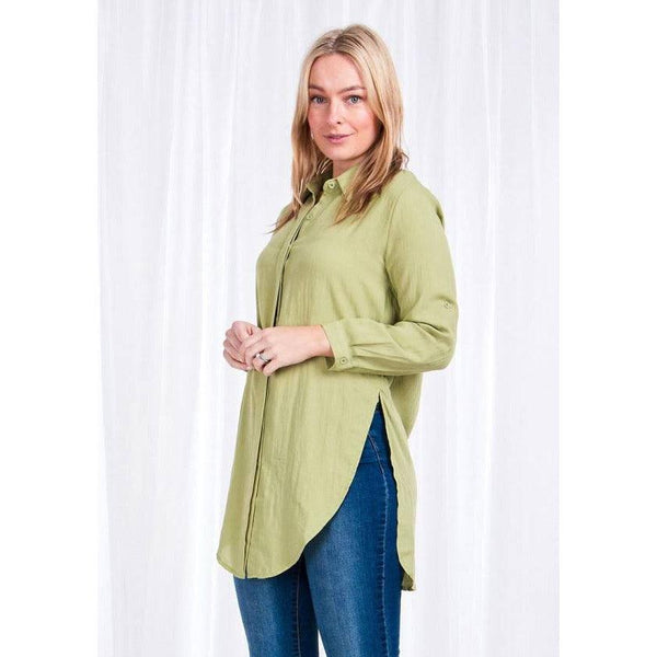 Long Sleeve Shirt With Curved Hem Green - Willow and Vine