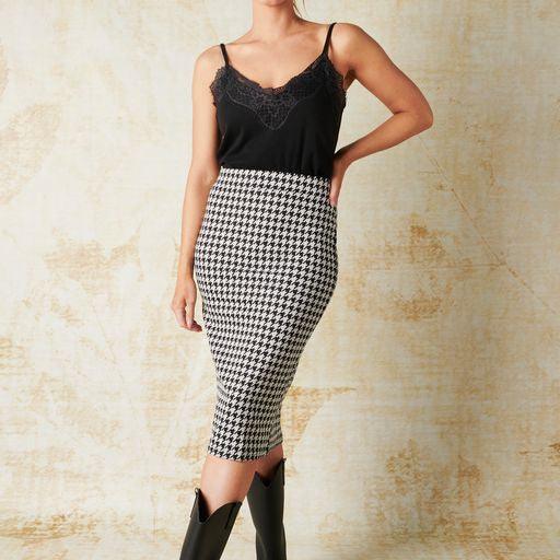 Ponte Pencil Skirt - Black & White Houndstooth - Willow and Vine