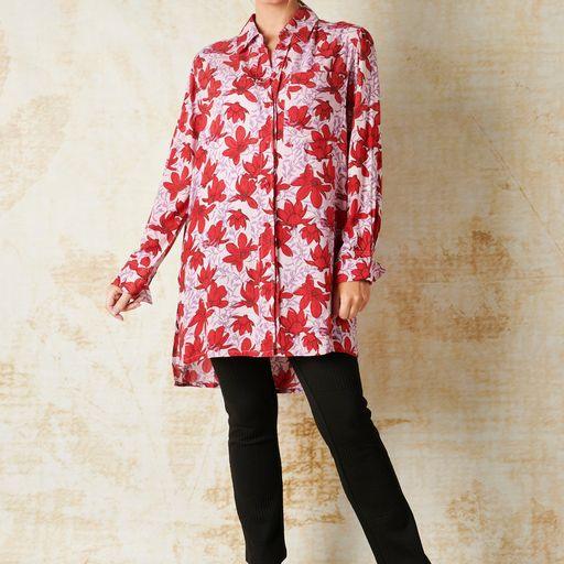 Printed Oversize Shirt - Red Magnolia - Willow and Vine