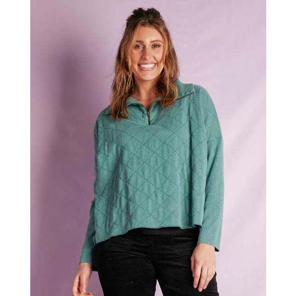 Rib Neck Quilted Top - Teal - Willow and Vine