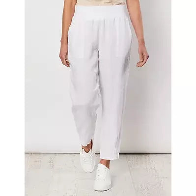 Ribbed Waist Linen Pant White - Willow and Vine