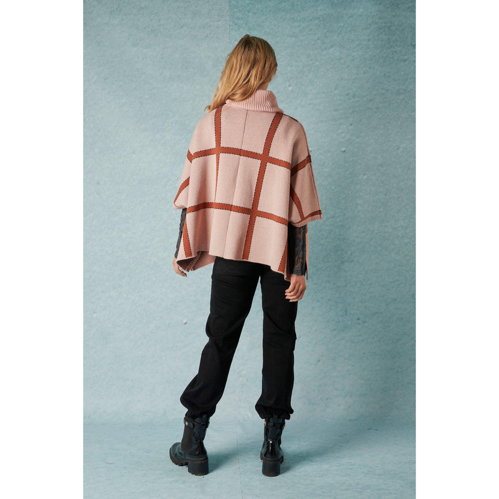 Roll Neck Poncho - Tonal Check - Willow and Vine
