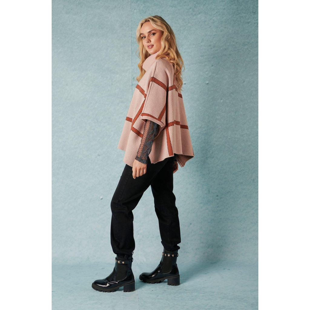 Roll Neck Poncho - Tonal Check - Willow and Vine