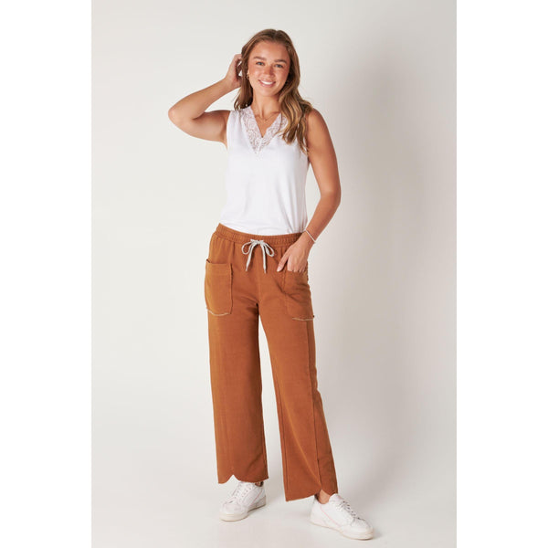 Scallop Hem Panel Pant - Chocolate - Willow and Vine