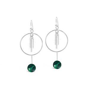 Sterling Silver Malachite Hoop with Chain Earring - Willow and Vine