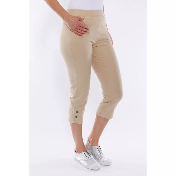 Stretch Cotton 3/4 Capri With Button - Natural - Willow and Vine