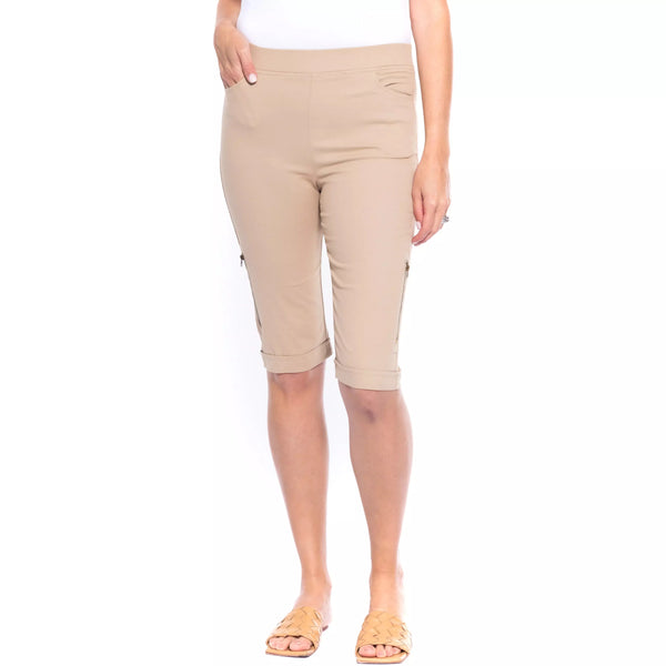 Stretch Cotton Shorts With Zip Detail - Natural - Willow and Vine