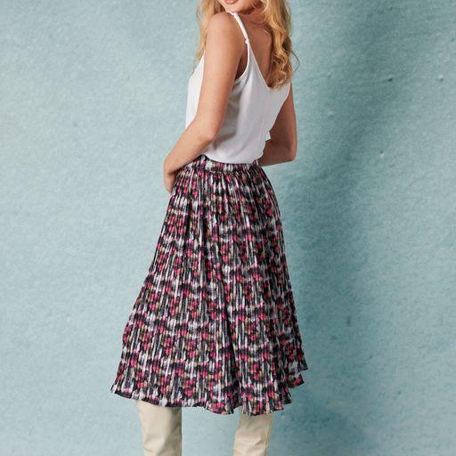 Sunray Pleated Midi Skirt - Pink Painterly Print - Willow and Vine
