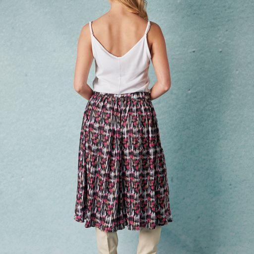 Sunray Pleated Midi Skirt - Pink Painterly Print - Willow and Vine