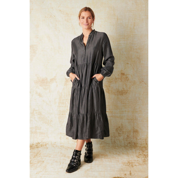 Tiered Midi Dress - Charcoal - Willow and Vine