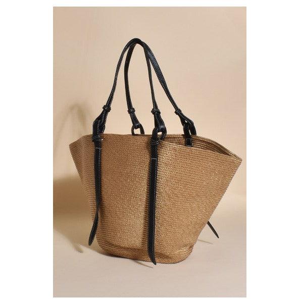 Tilly Stitched Weave Tote Bag Tan/Black - Willow and Vine