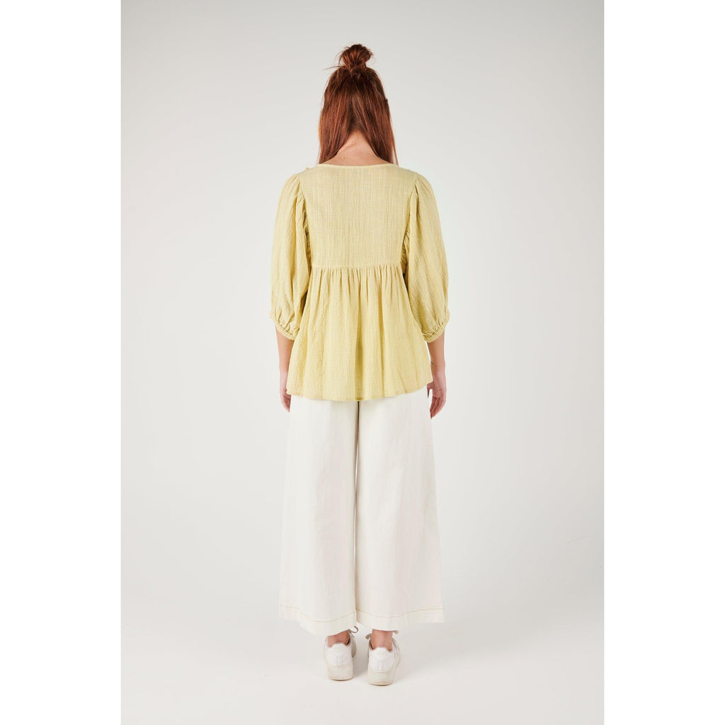 Trim Detail Puff Sleeve Top - Muted Lime - Willow and Vine