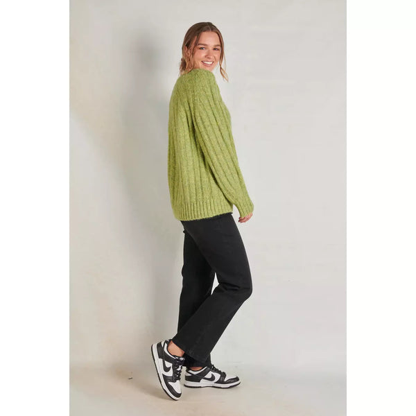 V-Neck Rib Knit Top - Moss - Willow and Vine