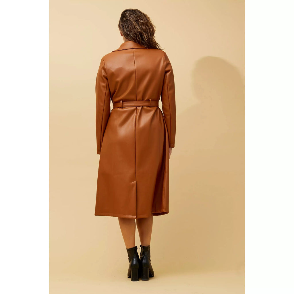 Vegan Leather Trench Coat - Toffee - Willow and Vine